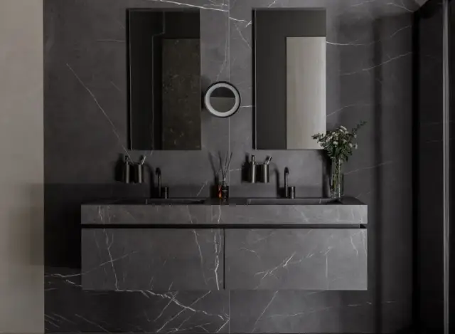 MIRAGE FREEDOM Тумба со столешницей и 2 раковинами и зеркалом, PIETRA GREY JL 06 SP