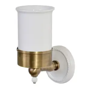 Devon&Devon Dorothy Стаканчик (керамика белая) для зубных щеток подвесной, цвет: бронза/белый