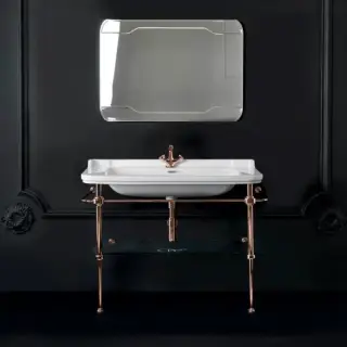 Kerasan Waldorf Металлическая структура 120х42см, с раковиной на 1 отв,, со стеклянной полочкой, напольная, цвет: золото