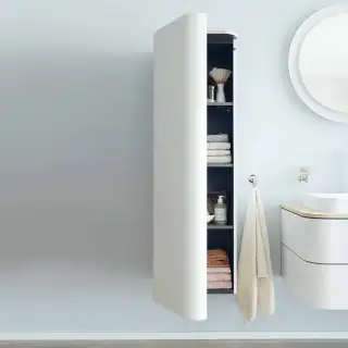 Duravit Happy D.2 Plus Шкаф навесной 40x36х133см с 3 стеклянными полками петли слева, подвесной, цвет: nordic white satin matt/mediterrenean oak