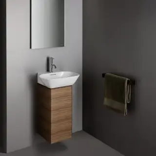 Laufen INO Тумба с раковиной, 28х31х60.5см, с 1 дверцей, с сифоном, с 4 полками, DX, подвесная, покрытие LLC, цвет: темный орех