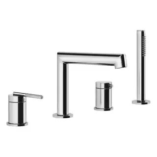 Gessi Ingranaggio Смеситель для ванны на 4 отверстия с каскадным изливом, девиатор, шланг , лейка, цвет: хром