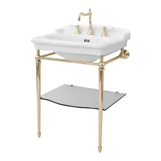 Artceram HERMITAGE Металлическая структура 68х55см, с раковиной на 3 отв, со стеклянной полкой, напольная, цвет:  золото