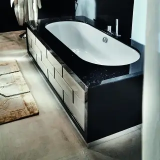 VITAGE milldue edition RITZ Ванна 180х75см, стальная, подача воды из водослива, в комплекте с сифоном, основанием и мраморным топом, отдельностоящая, цвет: белый / черный