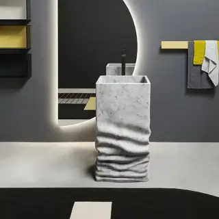 Antonio Lupi Ossimoro Раковина 45х45х85 см, без отв., слив в пол, с сифоном, донным клапаном и гибким шлангом, цвет: мрамор Carrara