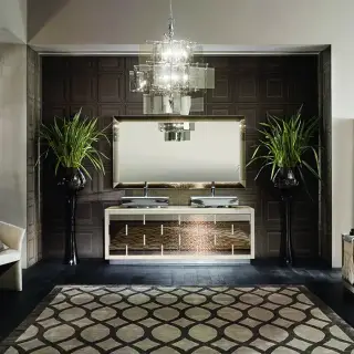 VITAGE milldue edition RITZ Комплект мебели с тумбой под 2 раковины, раковиной PARIGI, зеркалом LOSANNA, 209 см, подвесной, цвет: Golden crash