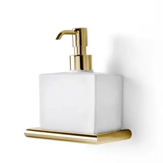 3SC Guy Дозатор для жидкого мыла, подвесной, композит Solid Surface, цвет: белый матовый/золото 24к. Lucido