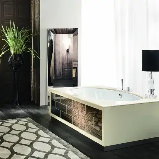 VITAGE milldue edition RITZ Ванна 190х100 см, стальная, подача воды из водослива, в комплекте с сифоном, основанием и мраморным топом, отдельностоящая, цвет: белый/Golden crash