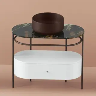 Artceram Flair 4.0 Консоль металлическая с раковиной 95x48хh75см., напольная, с выдвижным ящиком и мраморной столешницей, цвет: marrone cocoa/moka