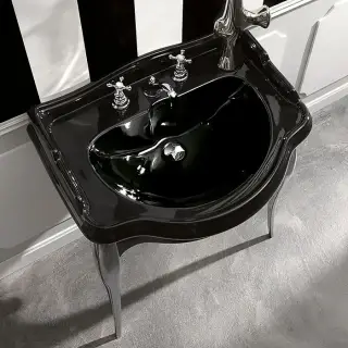 Kerasan Retro Консоль с черной раковиной 73см, подвесная, цвет: черный / хром