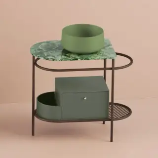 Artceram Flair 3.0 Металлическая консоль с раковиной, 85х46х75.5см., напольная, с выдвижным ящиком и мраморной столешницей, цвет: moka/verde salvia
