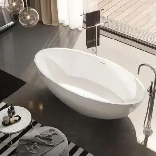 Gruppo Treesse Carezza Ванна 170х80х52см., отдельностоящая, Solid Surface, с сливом-переливом и сифоном, цвет: белый глянцевый