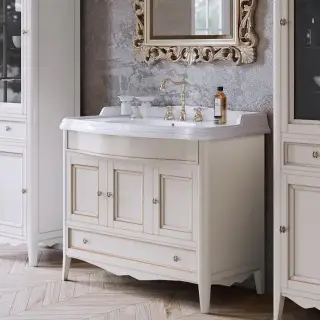 TW Veronica, База с раковиной Simas AR874bi*1 105x56см, с 1отв., 3 расп. дв. и 1ящик, доводч. Blum, ручки: Riflesso бронза, напольная, цвет: VINTAGE