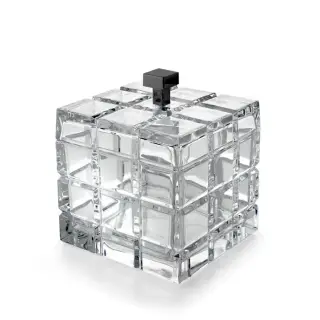 3SC Palace Контейнер с крышкой настольный 11,5хh13,5х11 см, цвет: прозрачный хрусталь/никель сатинированный черный матовый