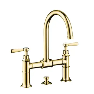 Axor Montreux Смеситель для раковины, на 3 отв., излив 175мм, с донным клапаном (рычажные рук.), цвет: полированное золото