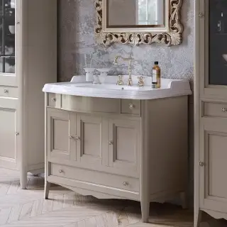 TW Veronica, База с раковиной Simas AR874bi*1 105x56см, 2 верх.ящ. 3 расп. дв. и 1 выдв. ящик, доводч. Blum, ручки: Riflesso бронза, напольная, цвет: TORTORA