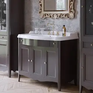 TW Veronica, База с раковиной Simas AR874bi*1 105x56см, с 1отв.,  2 верх.ящ. 3 распашные дверки, доводч. Blum, ручки: Riflesso бронза, напольный, цвет: GRIGIO