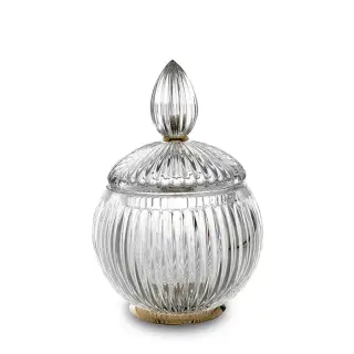 3SC Elegance Баночка универсальная, D=12/h18 см, с крышкой, настольная, цвет: прозрачный хрусталь/золото 24к. opaco
