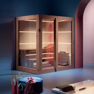 GRUPPO TREESSE AURA сауна 180х150х216Н, SX (левый вариант), подсветка, фронтальная дверь стекло/дерево