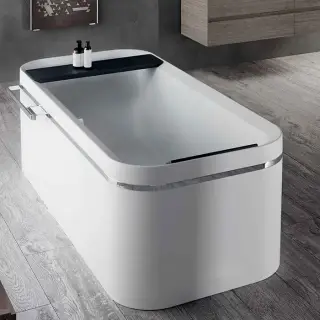 Novellini Divina F Ванна отдельностоящая 180х80х63cм., с полкой и полотенцедержателем, смеситель, слив-перел, цвет: белый матовый/хром