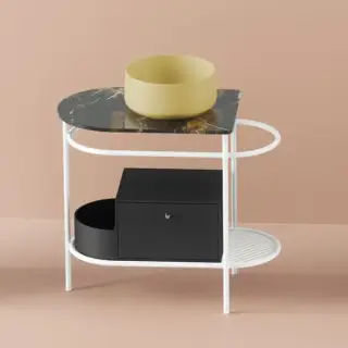 Artceram Flair 3.0 Металлическая консоль с раковиной, 85х46х75.5см., напольная, с выдвижным ящиком и мраморной столешницей, цвет: белый матовый/Giallo Zinco