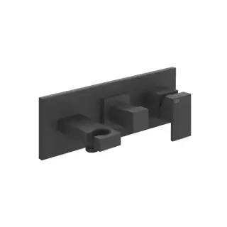 Gessi Rettangolo Смеситель для раковины, встраиваемый, однорычажный, с изливом, подводом воды, держателем лейки и переключателем PUSH, внешняя часть, цвет: Black XL