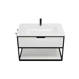 Burgbad Vry Комплект мебели 930х496х600 мм, подвесной, 1 ящик, 1 полка, раков белая глянц с 1 отв для смес, ручка G0253, цвет: белый матовый