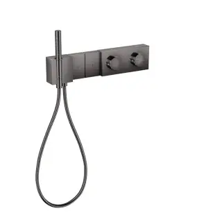 Axor Edge Смеситель для душа 470/100, встраиваемый, термостат, на 2 источника, с ручным душем, алмазная огранка, внешняя часть, цвет: черный