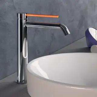 Gattoni Circle Two Смеситель для раковины высокий 227 мм, на 1 отверстие, излив 155 мм, с донным клапаном, цвет: хром