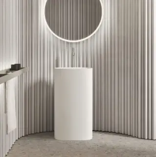 NOORTH milldue edition TUBE Раковина 48х38xh87 напольная из Ceramilux ,слив в стену, без отв. для смес, без перелива, цвет: белый матовый