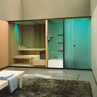 Effegibi BodyLove SH Front Сауна&Хаммам 393x176x220см, пристенная, цвет: термообработанная древесина/трубчатое стекло