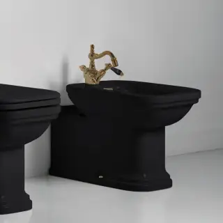 Kerasan Waldorf Биде напольное пристенное удлиненное &quot;Prolongato&quot; 65х37см с 1 отв. под смеситель, цвет: черный/бронза