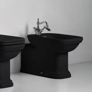 Kerasan Waldorf Биде напольное пристенное удлиненное &quot;Prolongato&quot; 65х37см с 1 отв. под смеситель, цвет: черный/хром