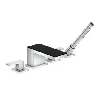 Axor MyEdition Смеситель для ванны, на 4 отв, излив 200мм, внешняя часть, цвет: хром/черное стекло