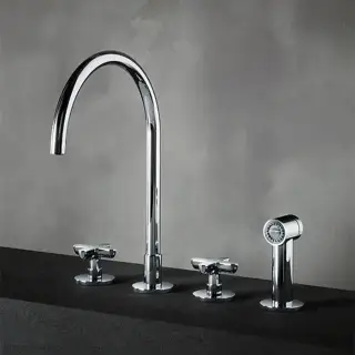 Fantini Icona Classic Смеситель для кухни, 4 отв, без донного клапана, излив 215мм, с ручн душем, цвет: хром