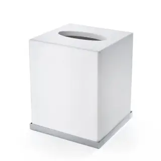 3SC Mood Deluxe White Контейнер для бумажных салфеток, 12х12х14 см, квадратный, настольный, композит Solid Surface, цвет: белый матовый/хром