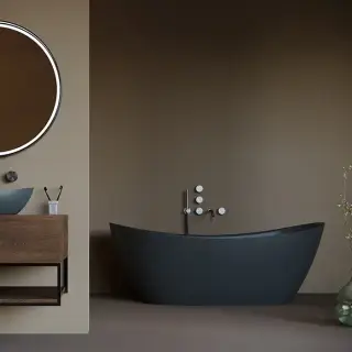 Salini Noemi Ванна отдельностоящая 185х78х72см, донный клапан &quot;Up&Down&quot;, сифон, слив-перелив, материал: S-Stone, цвет: RAL9011 матовый