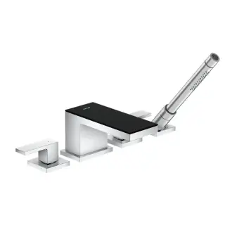 Axor MyEdition Смеситель на край ванны на 4 отв, излив 200мм, внешняя часть, цвет: хром/черное стекло