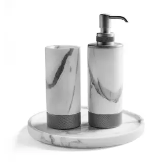 3SC Apuana 2.0 Комплект: стакан, дозатор и лоток, цвет: мрамор Bianco Statuario/хром