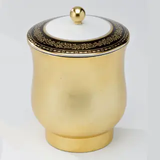 THG MARQUISE NOIR DECOR OR Китайская лакированная коробка с белой керамической крышкой Ø126 мм., middle size, декор черный/золото, цвет: золото