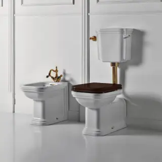 Kerasan Waldorf Унитаз 65х37см., приставной, c низким бачком, ручкой смыва справа, цвет: белый/бронза