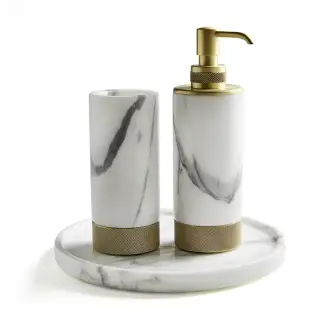 3SC Apuana 2.0 Комплект: стакан, дозатор и лоток, цвет: мрамор Bianco Statuario/золото 24к. Lucido