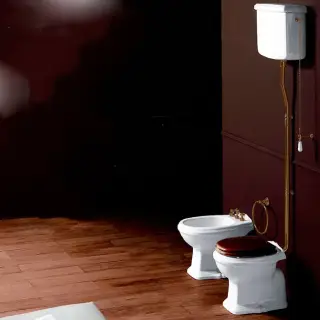 SIMAS Arcade Унитаз напольный, выпуск в пол, 36,5х55см, с высоким бачком, с фурнитурой, цвет: белый/бронза