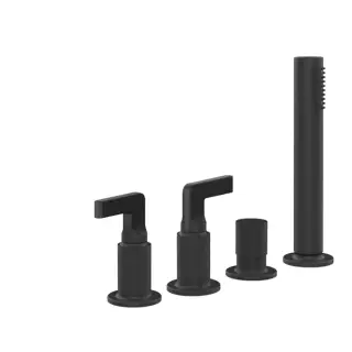 Gessi Inciso- Смеситель для ванны на 4 отверстия для наполнения через слив-перелив, подключение на 1/2&quot;, переключатель, шланг 1,50 м, убирающа, цвет: black XL