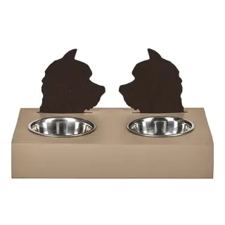 ADJ Подставка с мисками Dog, хром, 40x22xH7.5 см., цвет: капучино/шоколад