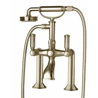 Bossini Liberty Смеситель на борт ванной на 2 отв. с переключателем, лейка Liberty, шланг из латуни 150 см, цвет: никель матовый