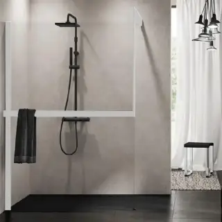 Novellini Kuadra H Душевое ограждение 160х205cм., с свободным входом, Sx, с настенным кронштейном, с полотенцедержателем, стекло прозрачное, цвет: белый матовый