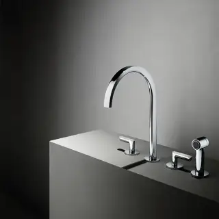 Fantini Icona Deco Смеситель для кухни, 4 отв, без донного клапана, излив 215мм, с ручн душем, цвет: хром