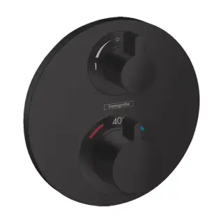 Hansgrohe Ecostat S Смеситель для душа, термостатический, встраиваемый, на 2 выхода, с запорным вентилем, внешняя часть, цвет: черный матовый