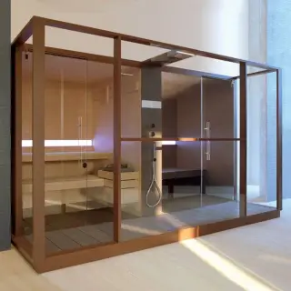 Effegibi Logica Сауна с хаммам и душем 373x250x226см, пристенная, цвет: Soft Sand